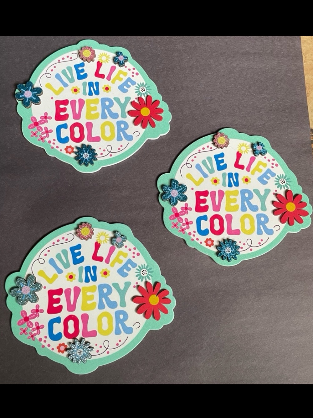 3 “Live Life in Every Color” decorative wooden sign